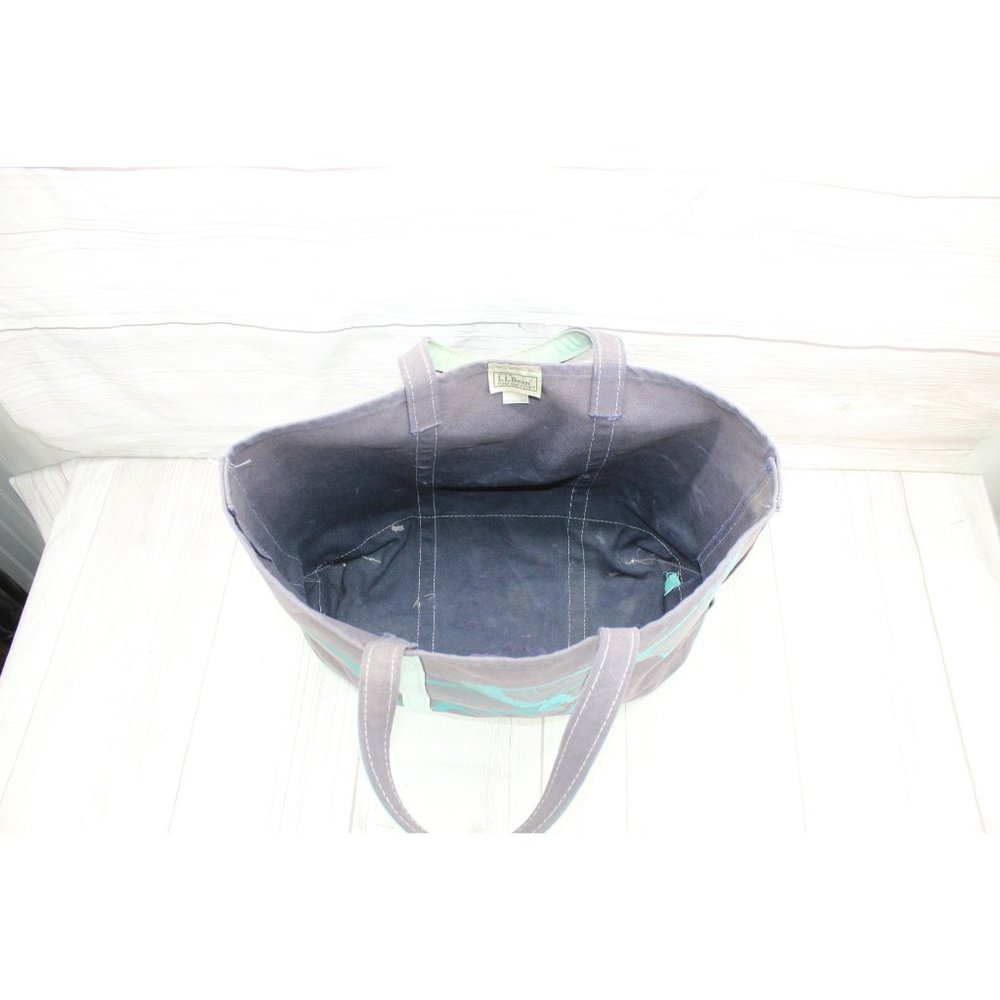 Vintage LL Bean Boat & Tote Canvas Butterfly Print Bag Navy Teal Rare USA Made - Picture 6 of 9